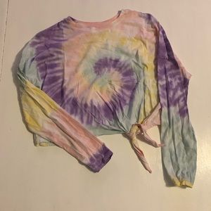 Tie-Dye Dreamsicle Longsleeve Tied Crop Top